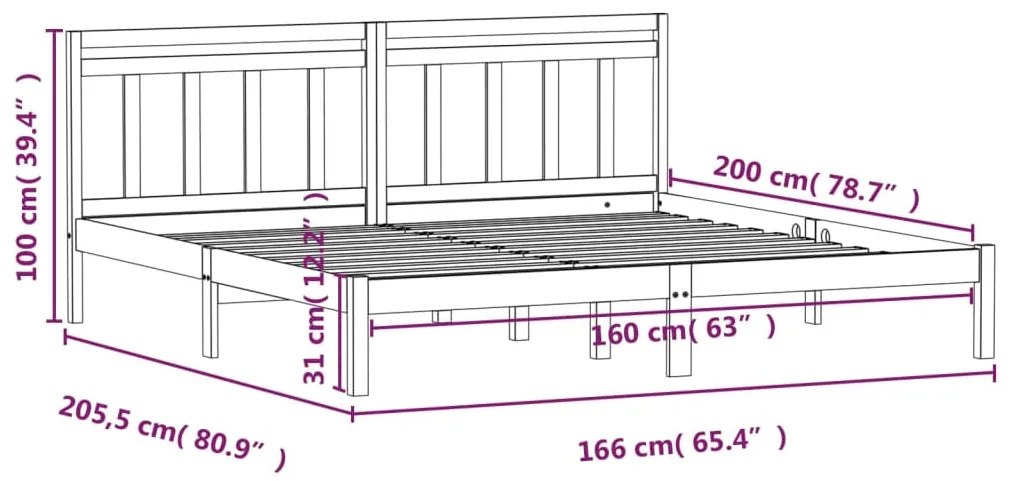 Πλαίσιο Κρεβατιού 160 x 200 εκ. από Μασίφ Ξύλο Πεύκου - Καφέ