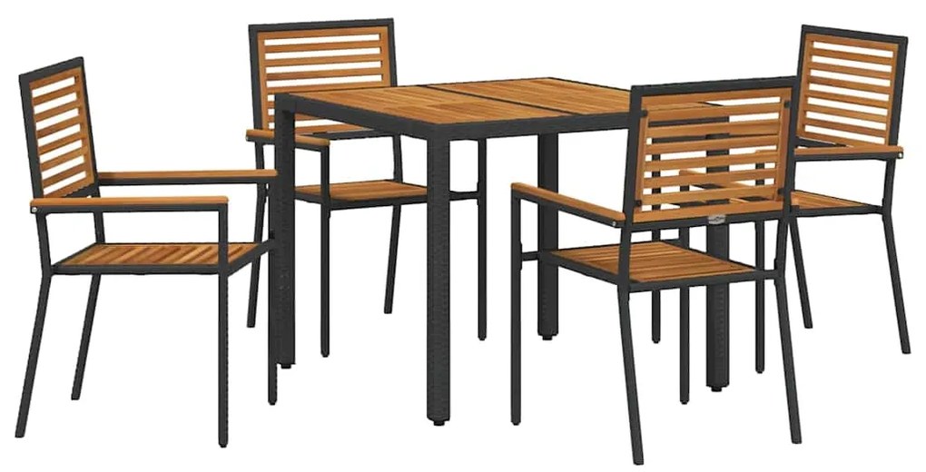vidaXL Σέτ φαγητού για κήπο 5 pcs Μαύρο και Ξύλο συνθετικό ρατάν