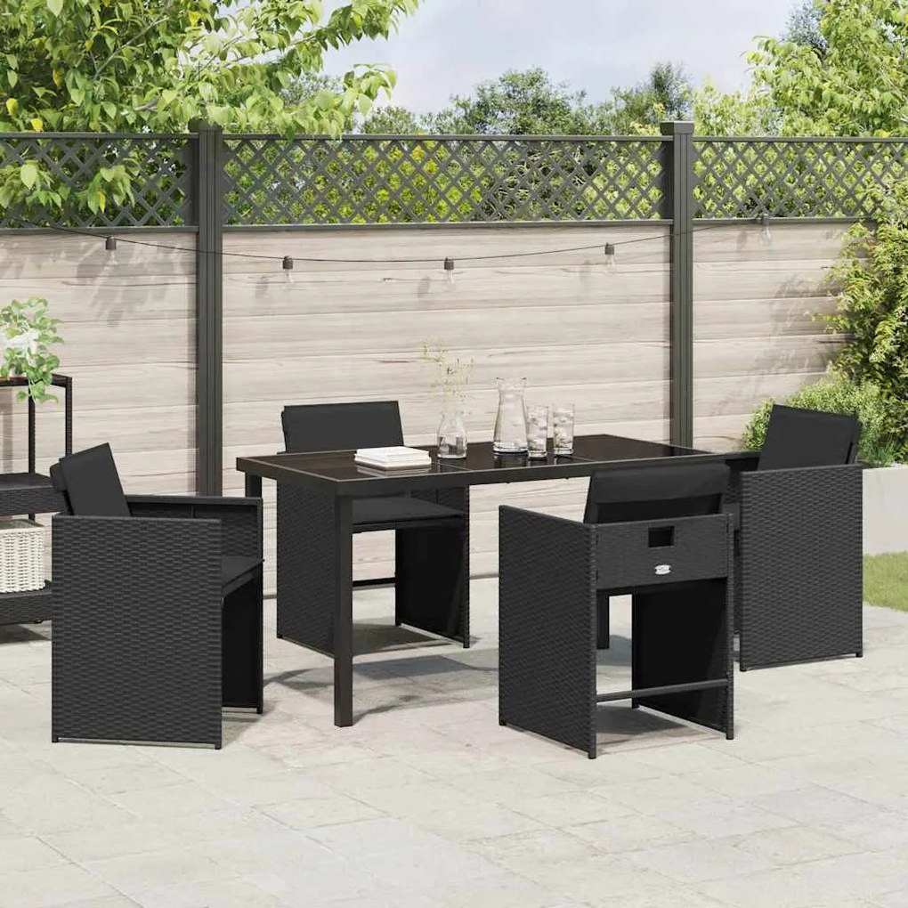 vidaXL Σέτ φαγητού για κήπο με μαξιλάρι 5 pcs Μαύρο Πολυ ράταν