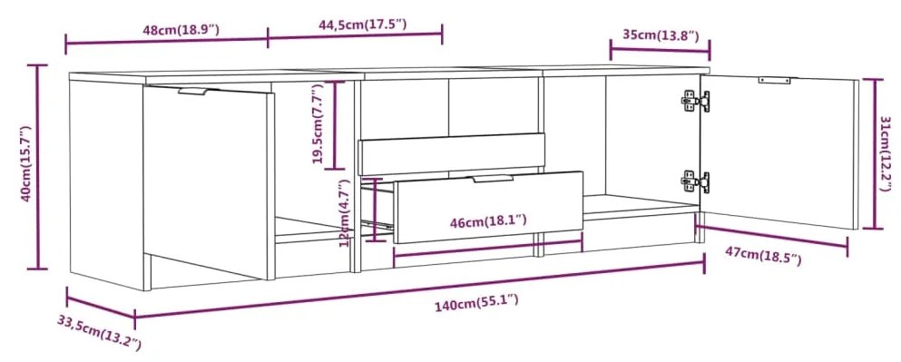 Έπιπλο Τηλεόρασης Καπνιστή Δρυς 140x35x40 εκ Επεξεργασμένο Ξύλο - Καφέ