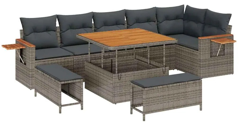 vidaXL Σετ Καναπέ Κήπου με μαξιλάρι 9 pcs Γκρι 100 x 100 x 71 cm