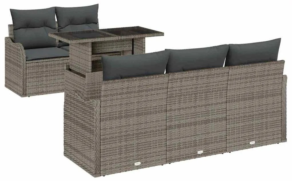 vidaXL Σετ Καναπέ Κήπου με μαξιλάρι με μαξιλάρι 6 pcs Γκρι Πολυ Ρατάν