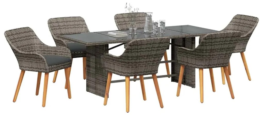 vidaXL Σέτ φαγητού για κήπο με μαξιλάρι 7 pcs Γκρι συνθετικό ρατάν