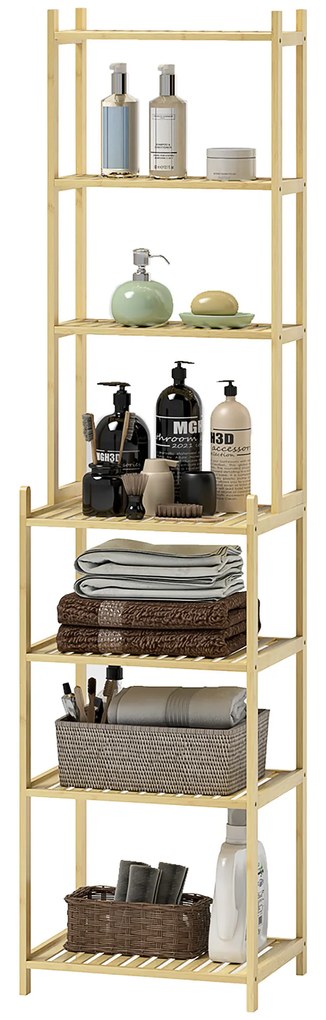 HOMCOM Ράφι μπάνιου με 7 επίπεδα, ράφι μπάνιου από μπαμπού, αδιάβροχο, ανθεκτικό, 180 εκ.