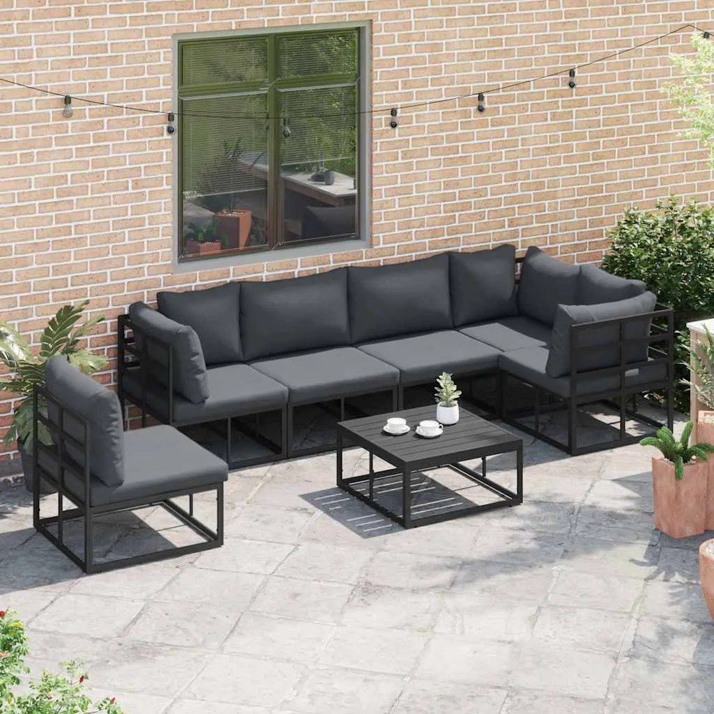 vidaXL Σετ Καναπέ Κήπου με μαξιλάρι 6 pcs Μαύρο Αλουμίνιο