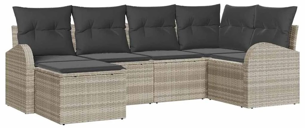 vidaXL Σετ Καναπέ Κήπου με μαξιλάρι 6 pcs Ανοιχτό γκρι Πολυ ράταν