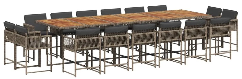 vidaXL Σετ Τραπεζαρίας Κήπου 17 τεμ. Γκρι από Συνθ. Ρατάν με Μαξιλάρια