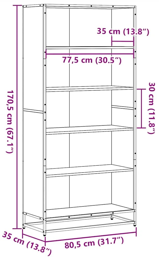 Βιβλιοθήκη καφέ δρυς 80,5x35x170,5 cm Κατασκευασμένο ξύλο - Καφέ