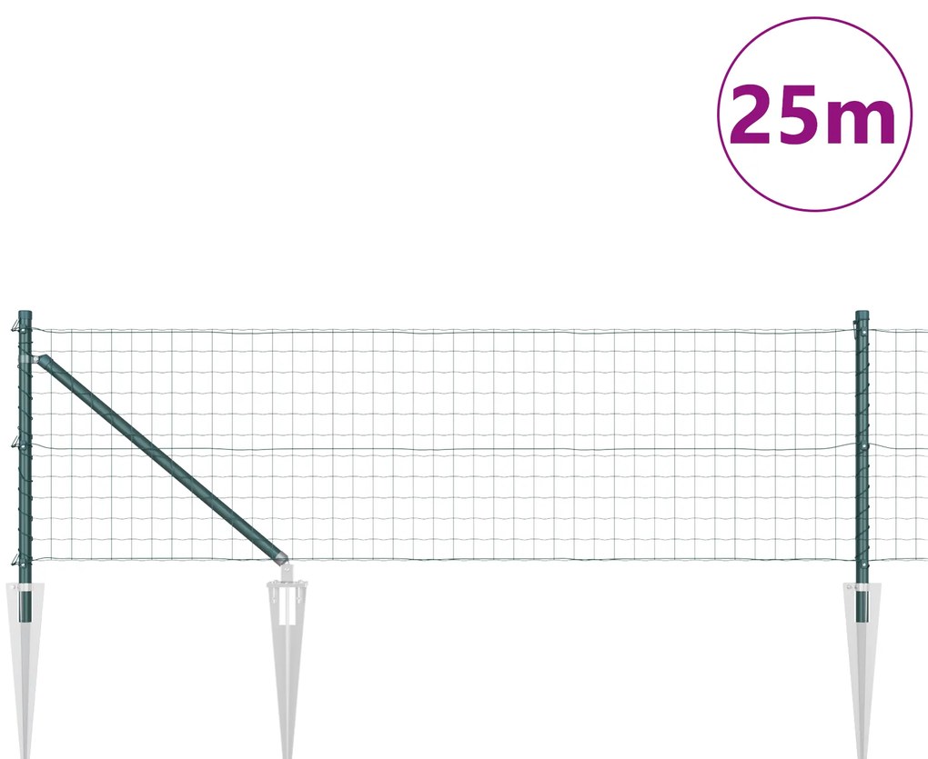 vidaXL Ευρωπαϊκή Περίφραξη με 13 Στερεώματα 0.6x25 μ Γαλβανισμένου Χάλυβα Πράσινου