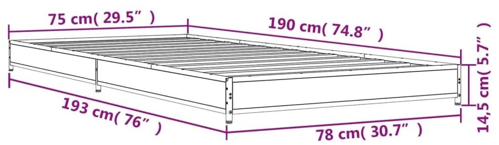 Πλαίσιο Κρεβατιού Καπνιστή Δρυς 75x190 εκ. Επεξ. Ξύλο &amp; Μέταλλο - Καφέ