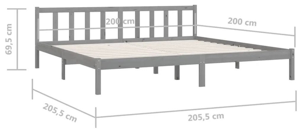 Πλαίσιο Κρεβατιού Γκρι 200 x 200 εκ. από Μασίφ Ξύλο Πεύκου - Γκρι