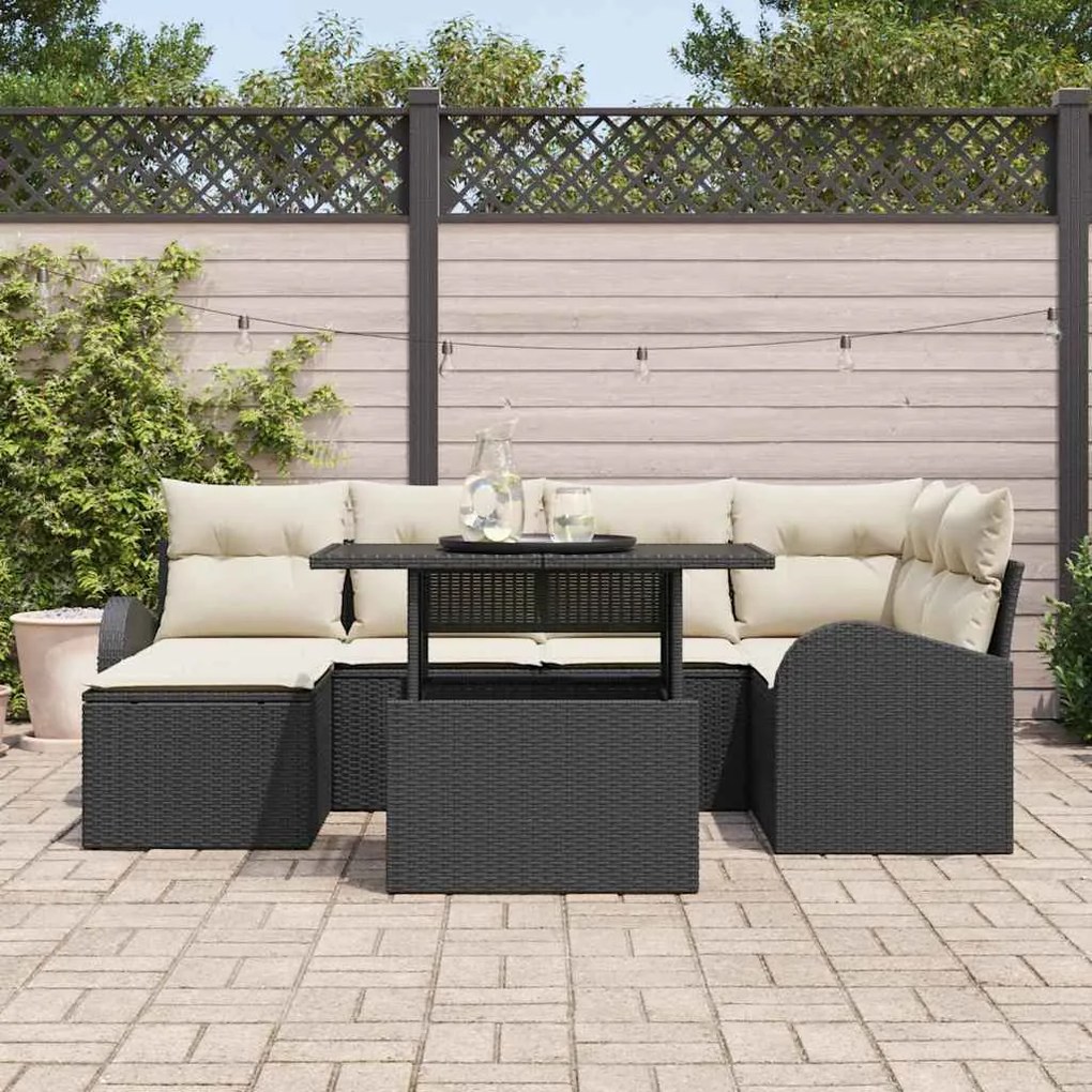 vidaXL Σετ Καναπέ Κήπου με αποθήκευση 7 pcs Μαύρο Πολυ ράταν