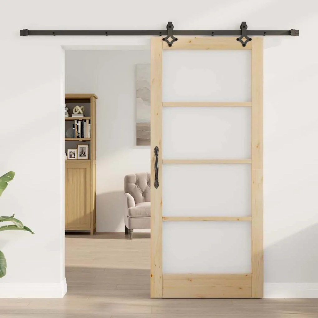 vidaXL Συρόμενη Πόρτα Χειροκίνητος Καφέ 86 x 198.5 cm Ξύλο και μέταλλο