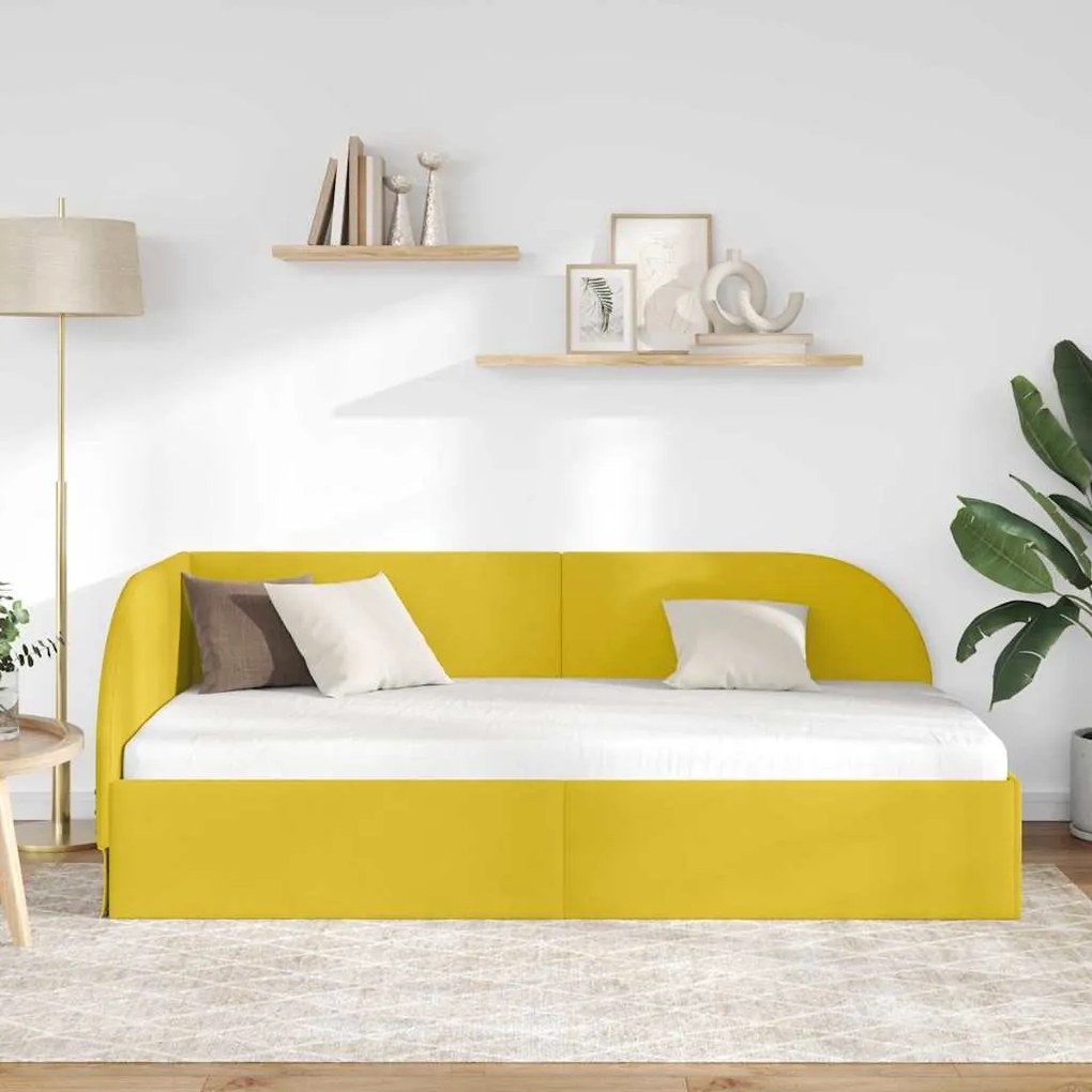 vidaXL Κρεβάτι Γωνίας με κεφαλάρι Κίτρινο 90 x 200 cm Βελούδο