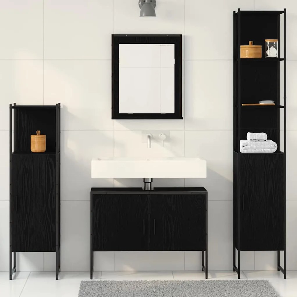 vidaXL Σετ Επίπλων Μπάνιου με πόρτα 4 pcs Μαύρο 33 x 33 x 185.5 εκ