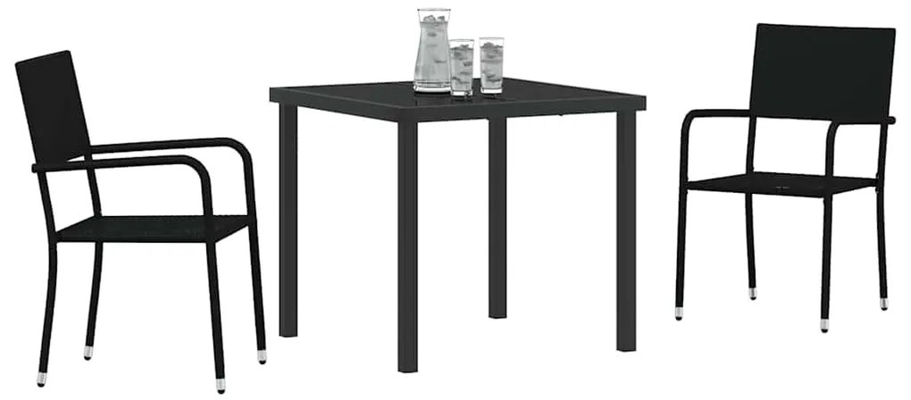 vidaXL Σέτ φαγητού για κήπο με μαξιλάρι 3 pcs Μαύρο συνθετικό ρατάν