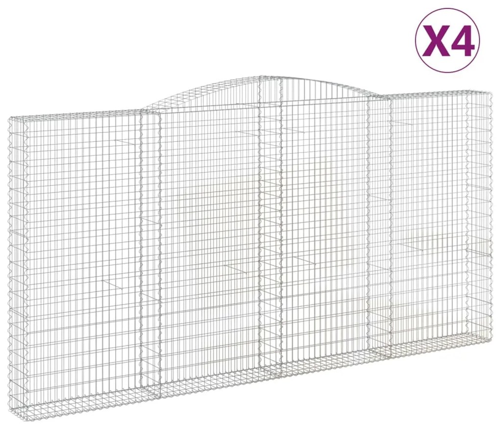 vidaXL Συρματοκιβώτια Τοξωτά 4 τεμ. 400x30x200/220 εκ. Γαλβαν. Ατσάλι