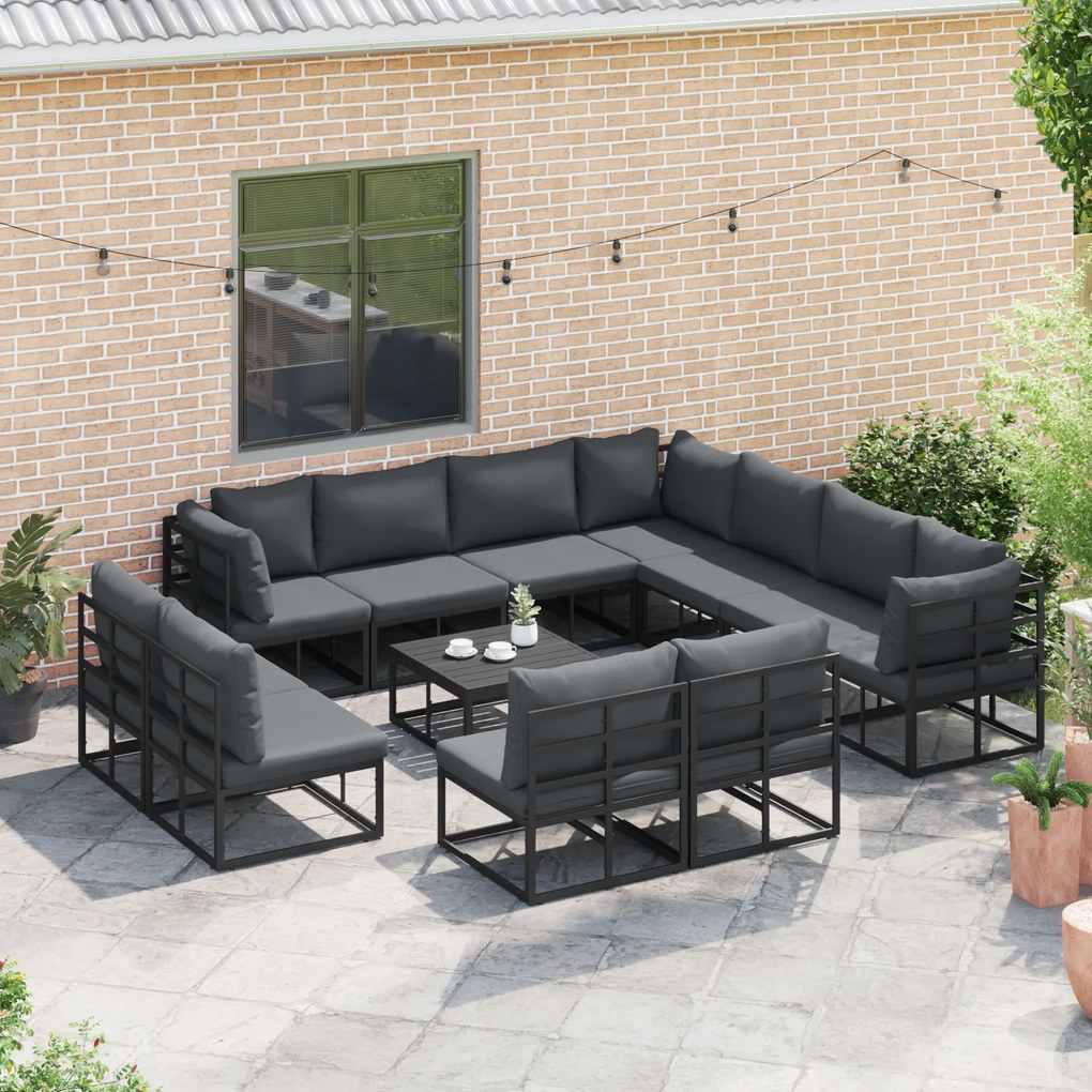 vidaXL Σετ Καναπέ Κήπου 11 pcs Μαύρο 70 x 70 x 32 εκ. Αλουμίνιο