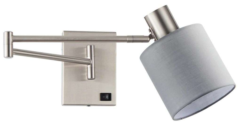 SE21-NM-52-SH2 ADEPT WALL LAMP Nickel Matt Wall lamp with Switcher and Grey Shade+