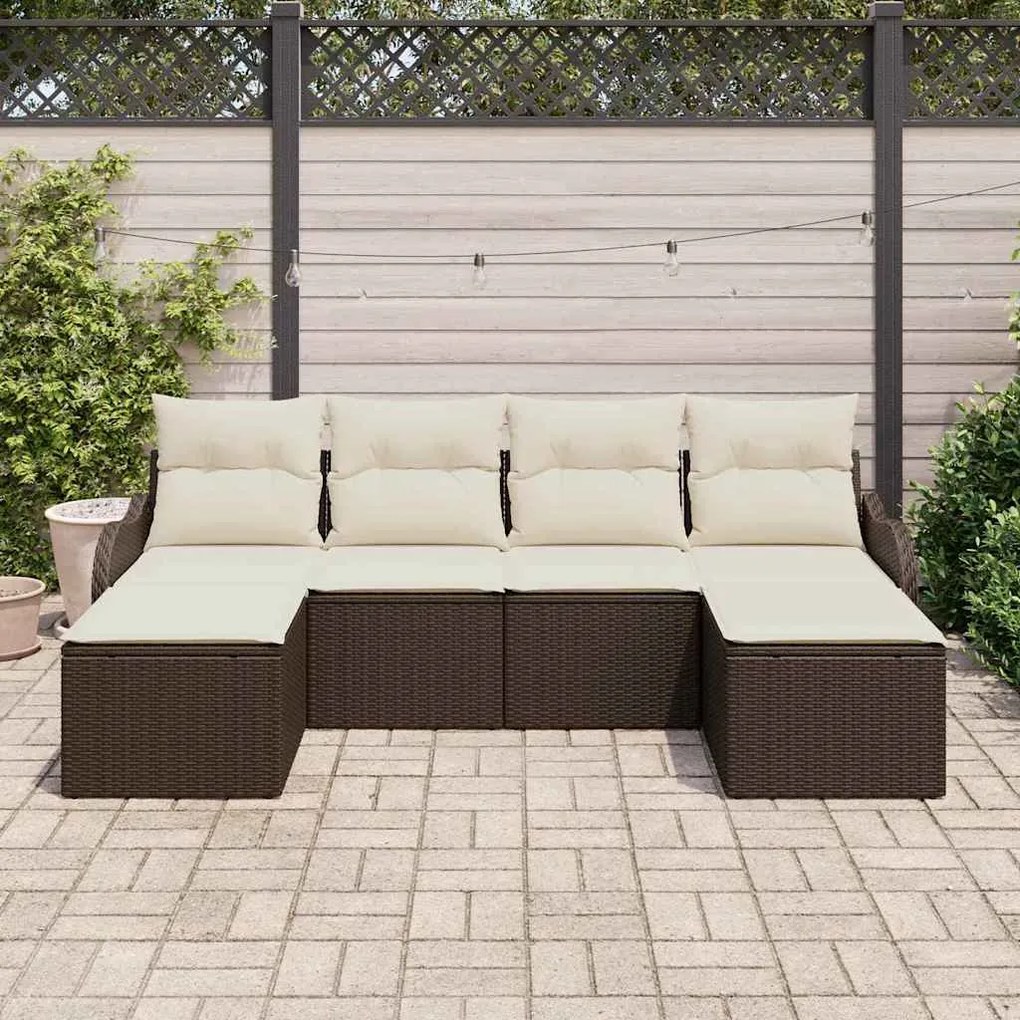 vidaXL Σετ Καναπέ Κήπου με μαξιλάρι 6 pcs Καφέ Πολυ ράταν