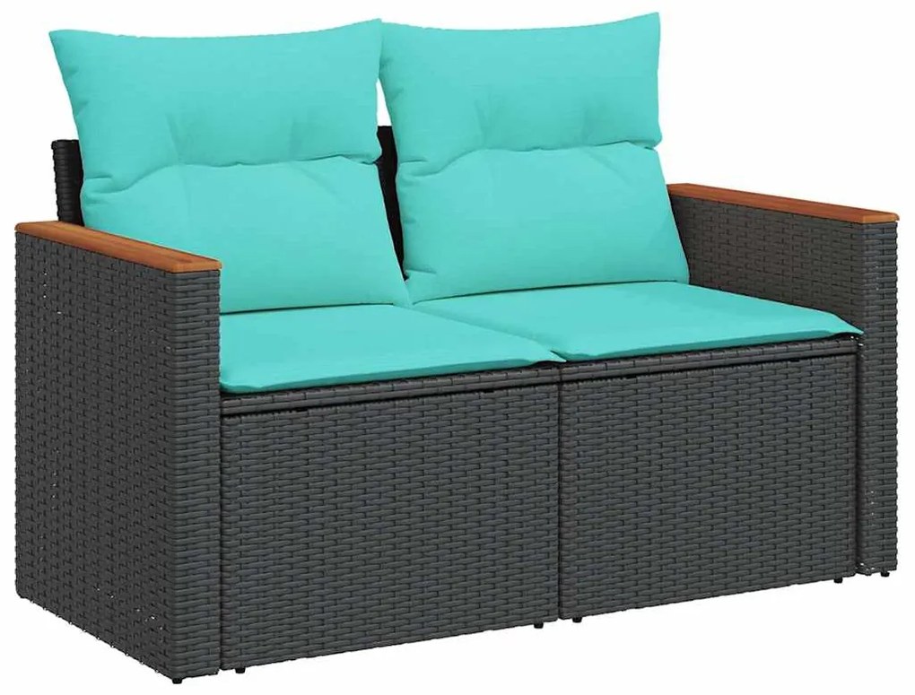 vidaXL Καναπές Κήπου 6 Τεμαχίων Μαύρο από Συνθετικό Ρατάν με Μαξιλάρια