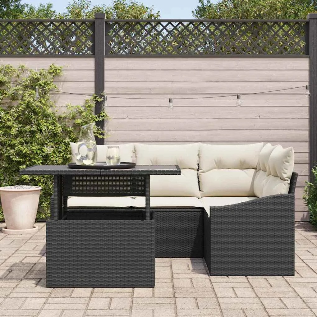 vidaXL Σετ Καναπέ Κήπου 5 pcs Μαύρο και κρεμ 100 x 55 x 73 εκ