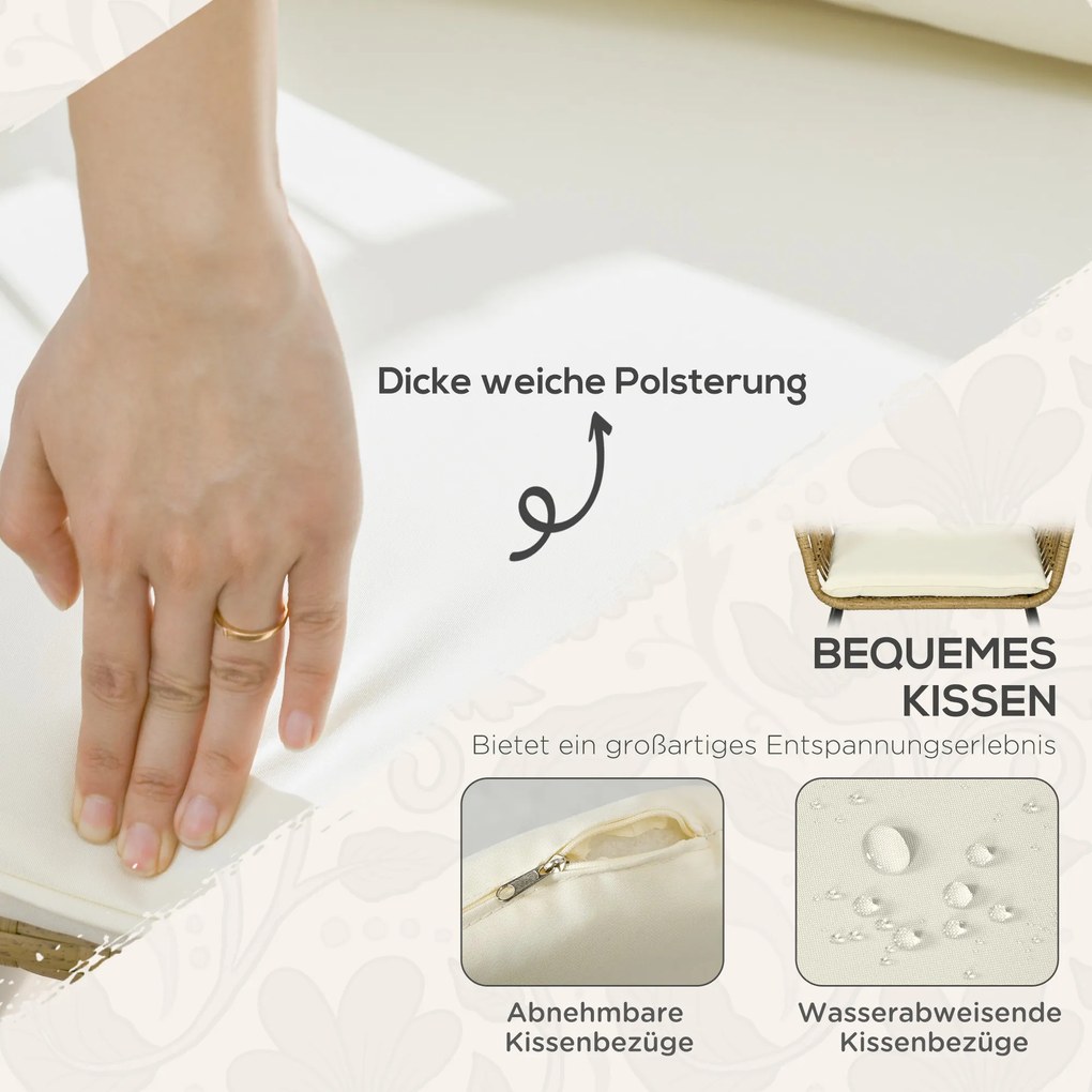 Outsunny Σετ σαλονιού από ρατάν, Σετ καθιστικού εξωτερικού χώρου, στυλ Boho, 5 τεμαχίων, 145 x 70 x 78 cm, Κρεμ + Φυσικό + Μαύρο