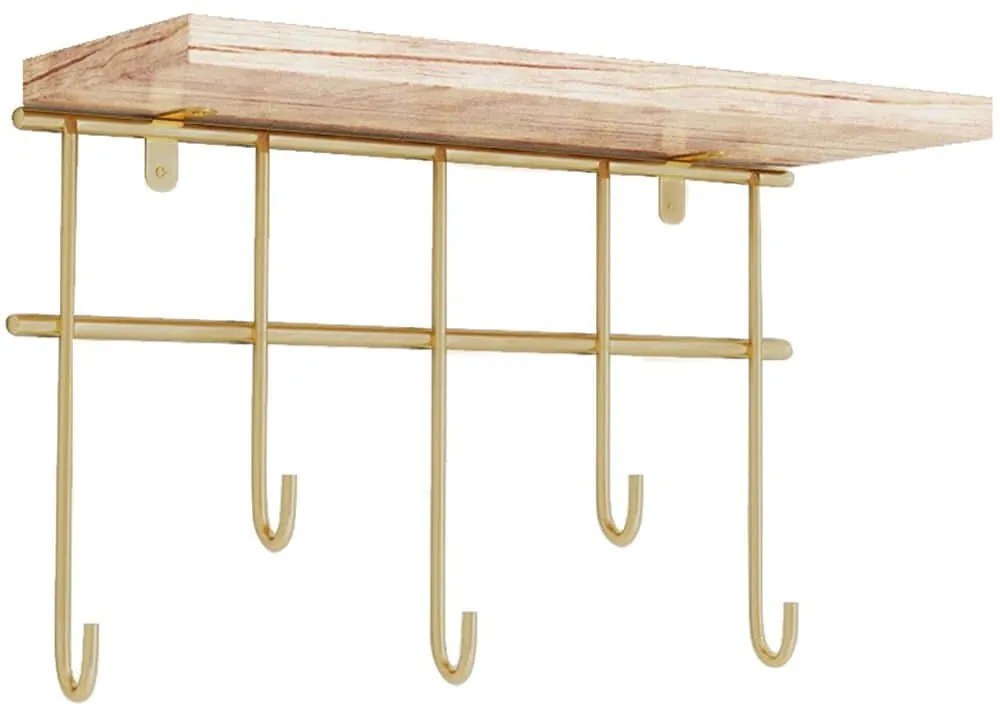 Ράφι Τοίχου Με Κρεμάστρες Dekoratif 498HFT1103 27x9x18cm Gold-Brown