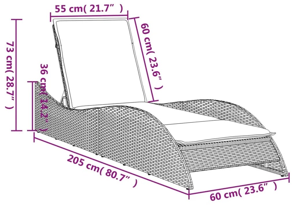 Ξαπλώστρα Μπεζ 60x205x73 εκ. από Συνθετικό Ρατάν με Μαξιλάρι - Μπεζ