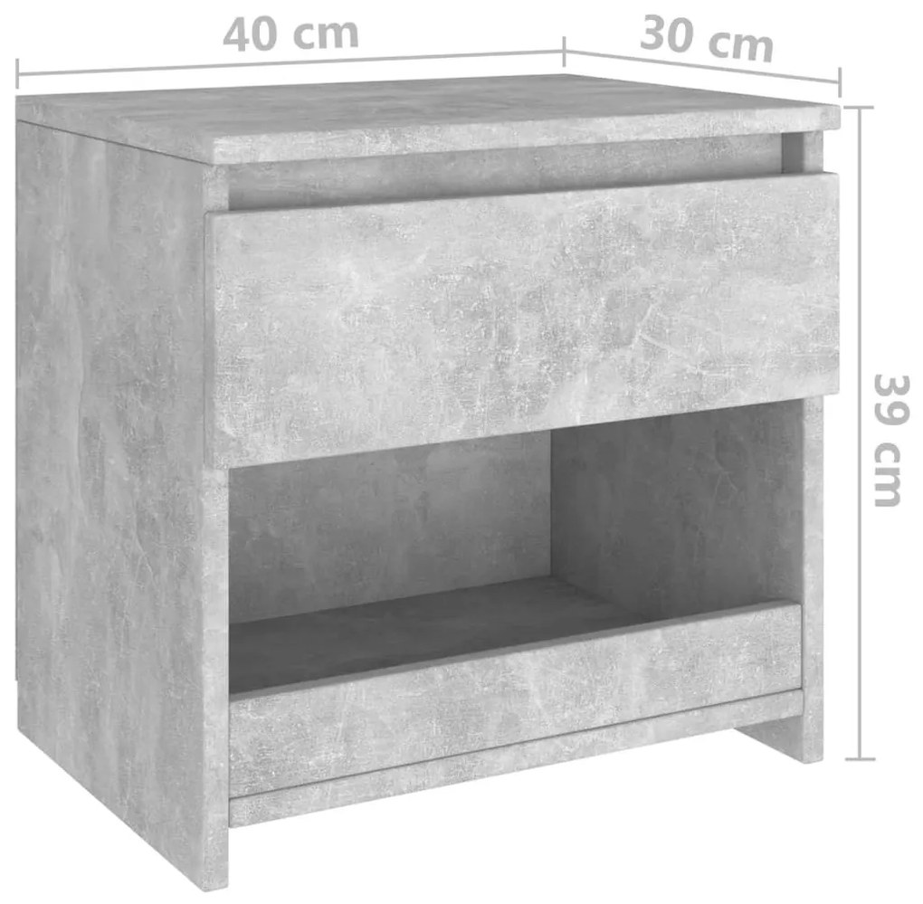 Κομοδίνα 2 τεμ. Γκρι Σκυροδέματος 40 x 30 x 39 εκ. Επεξ. Ξύλο - Γκρι