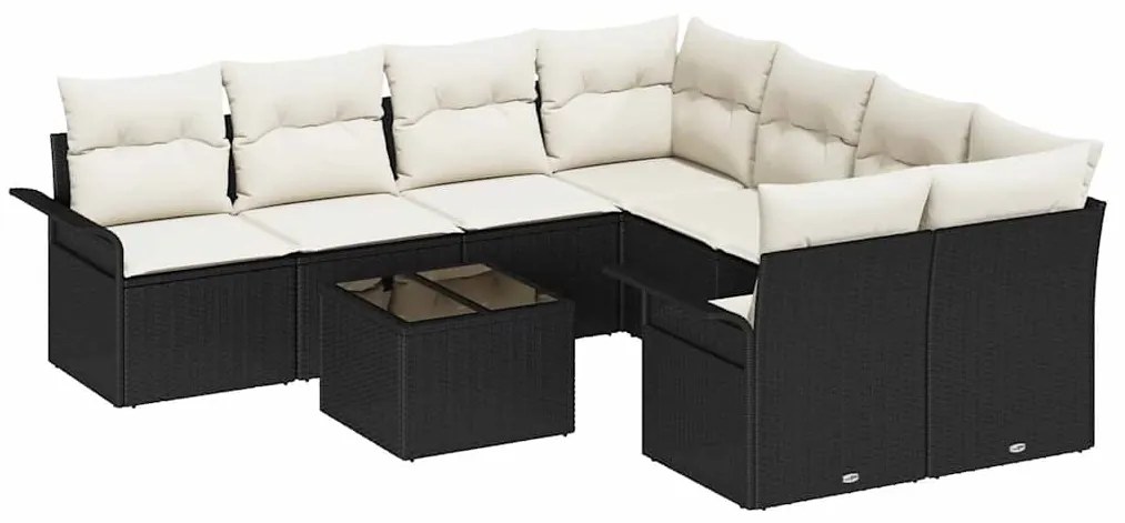 vidaXL Σετ Καναπέ Κήπου με μαξιλάρι 9 pcs Μαύρο, Κρέμα 55 x 55 x 37 εκ
