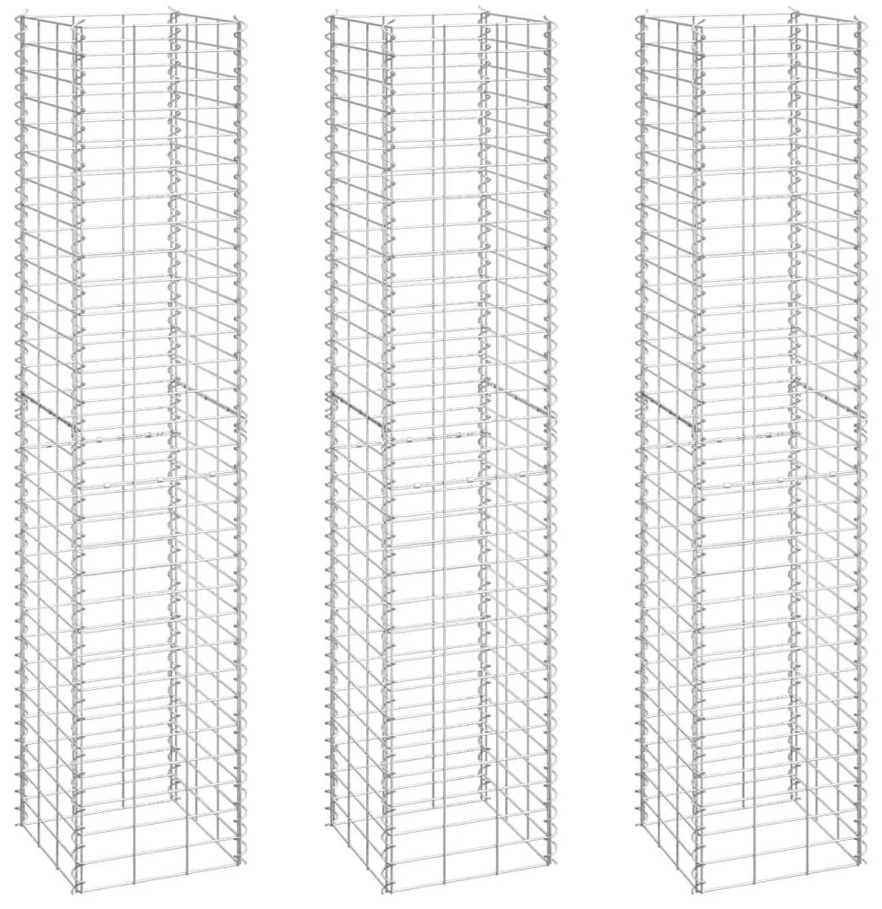 Συρματοκιβώτια-Γλάστρες Υπερυψ. 3 τεμ. 30x30x150εκ. Σιδερένιες - Ασήμι