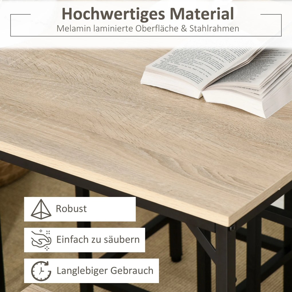 HOMCOM Σετ Τραπεζαρίας Μπαρ με 4 Σκαμπό Μπαρ Σετ 5 τεμαχίων Ατσάλι Δρυς