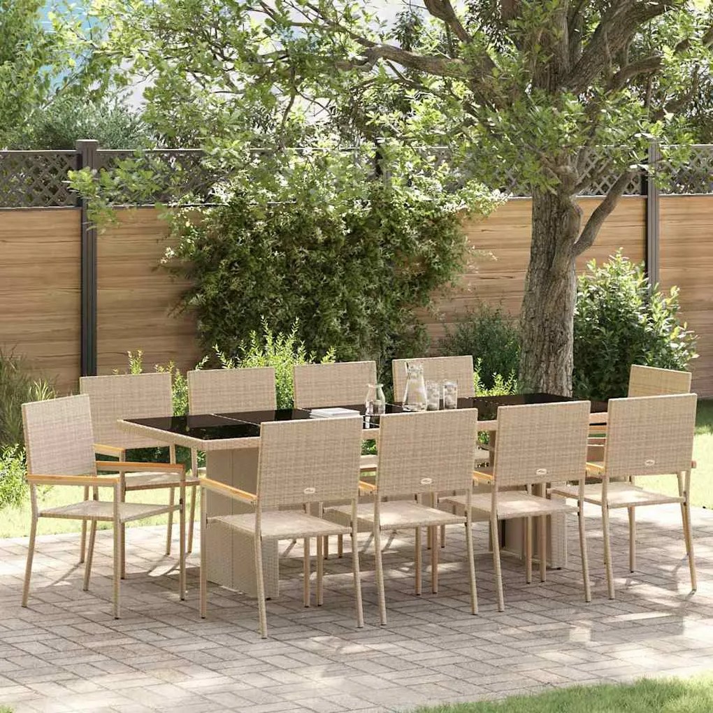 vidaXL Σέτ φαγητού για κήπο 11 pcs Μπεζ Πολυ ράταν