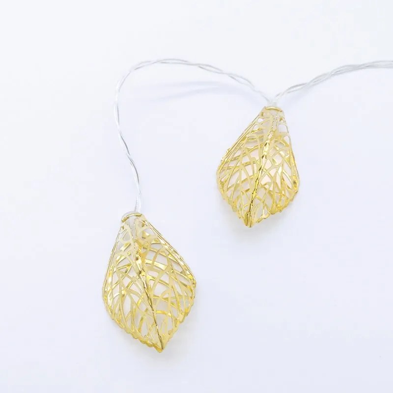 LED λαμπάκια σε σειρά Metal leaves-Xruso-Με χρονοδιακόπτη  (10 τεμάχια)