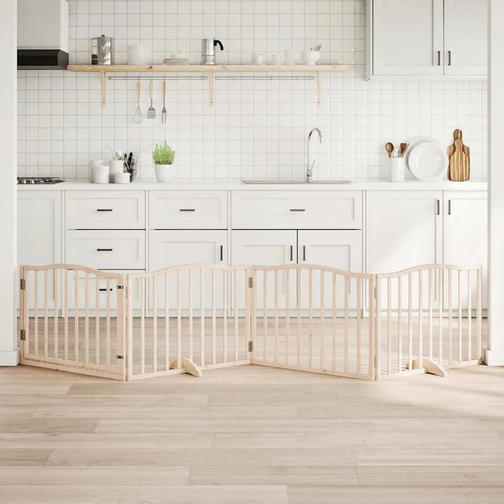 Διαχωριστικό Σκύλων/Πόρτα Πτυσσόμενο 4 Πάνελ 320εκ. Ξύλο Λεύκας