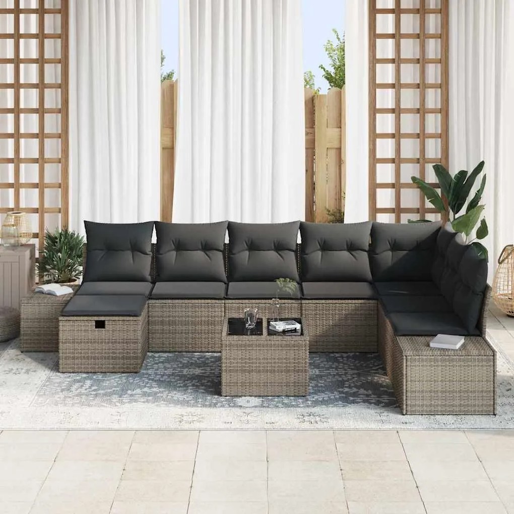 vidaXL Σετ Καναπέ Κήπου 9 pcs Γκρι 55 x 62 x 69 εκ Πολυ ράταν