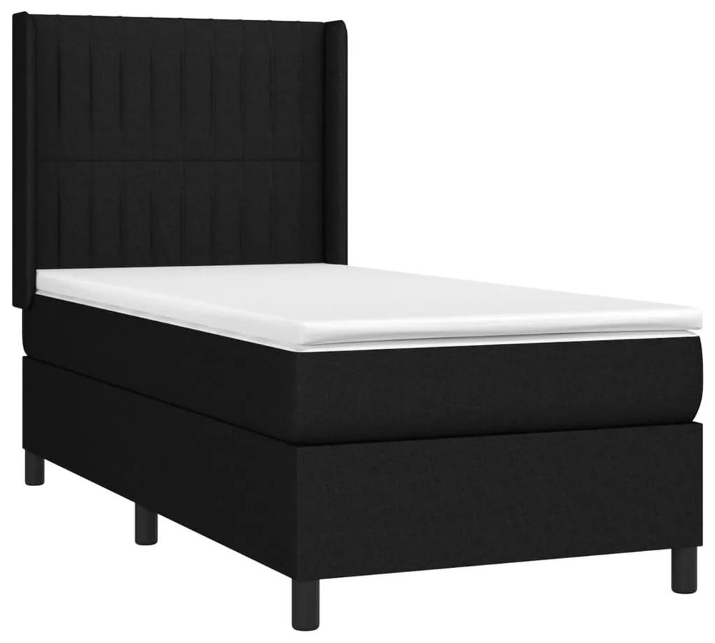 vidaXL Κρεβάτι Boxspring με Στρώμα & LED Μαύρο 100x200 εκ. Υφασμάτινο