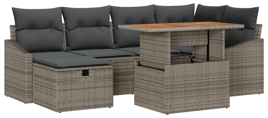 vidaXL Σετ Καναπέ Κήπου με μαξιλάρι 7 pcs Γκρι Πολυ ράταν