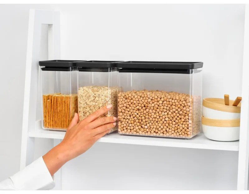 Κουτιά αποθήκευσης Brabantia Tasty+ Stackable 1008879, 2x1.6l+1x3.5l, BPA-free, Στεγανό κλείσιμο, Σκούρο γκρι