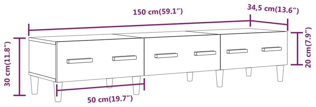 Έπιπλο Τηλεόρασης Γυαλ. Λευκό150x34,5x30εκ.Επεξεργασμένο Ξύλο - Λευκό