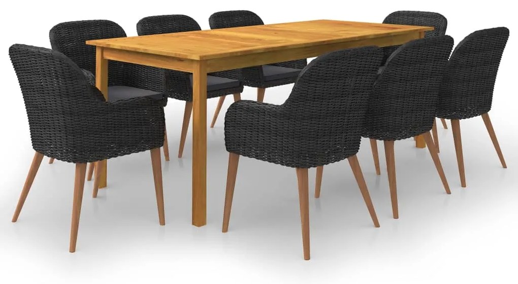 vidaXL Σετ Τραπεζαρίας Κήπου 9 Τεμαχίων Μαύρο