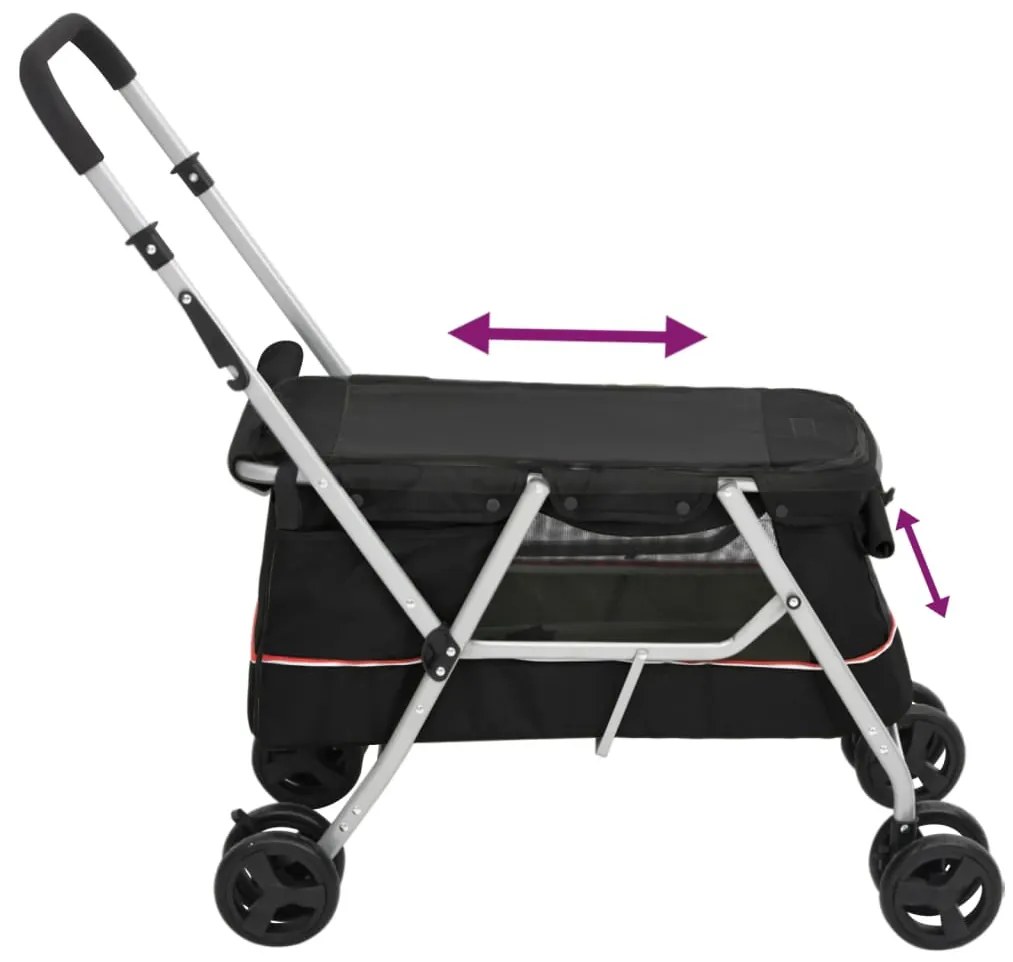 vidaXL Καρότσι Σκύλου Πτυσσόμενο Μαύρο 100 x 49 x 96 εκ. Λινό Ύφασμα