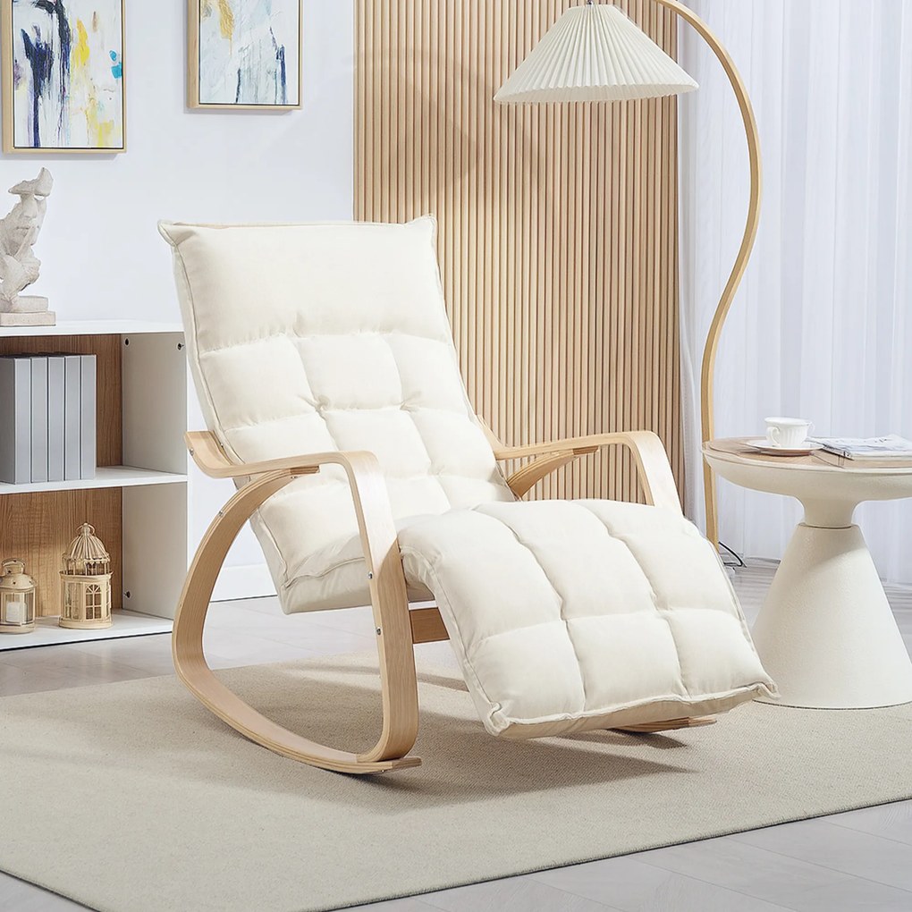 HOMCOM Πολυθρόνα-κουνιστή, πολυθρόνα με μπράτσα και ατσάλινο σκελετό, για σαλόνι, υπνοδωμάτιο, κρεμ λευκό