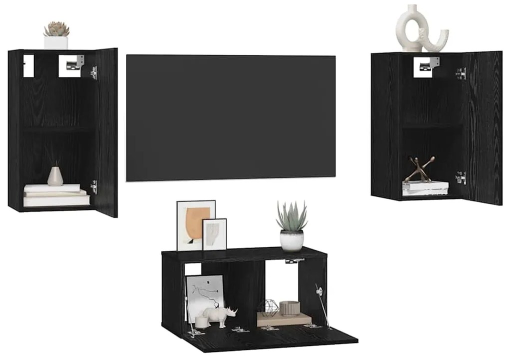 vidaXL Σετ επίπλου τηλεόρασης Επιτοίχιο Μαύρη Οξυά Επεξεργασμένο ξύλο