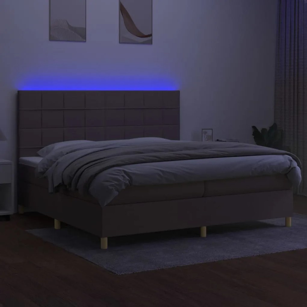 vidaXL Κρεβάτι Boxspring με Στρώμα & LED Taupe 200x200 εκ. Υφασμάτινο