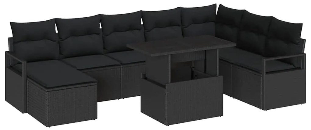 vidaXL Σετ Καναπέ Κήπου με μαξιλάρι 9 pcs Μαύρο
