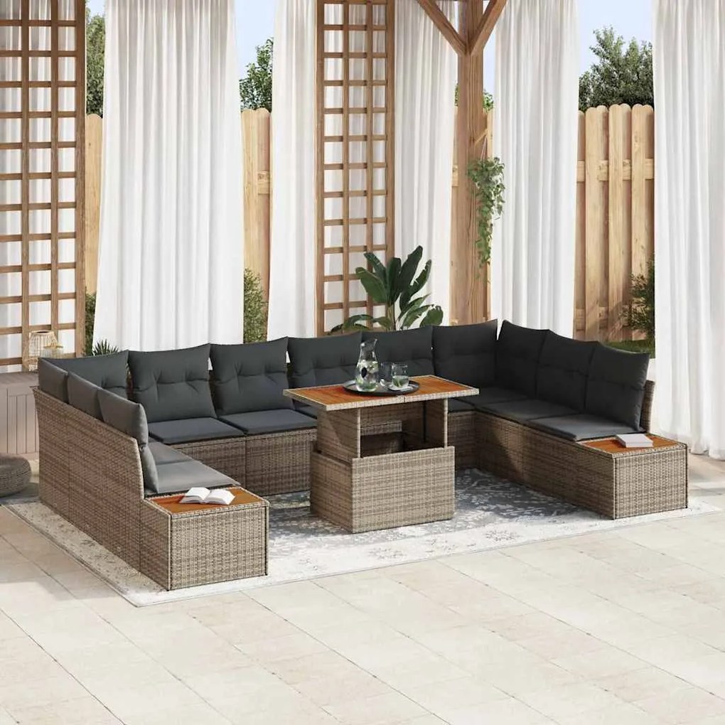 vidaXL Σέτ φαγητού για κήπο 11 pcs Γκρι, Καφέ 100 x 55 x 73 εκ
