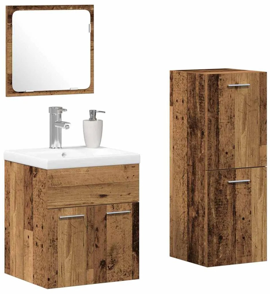 vidaXL Σετ Επίπλων Μπάνιου με πόρτα 4 pcs Παλιό Ξύλο 41 x 38.5 x 46 cm
