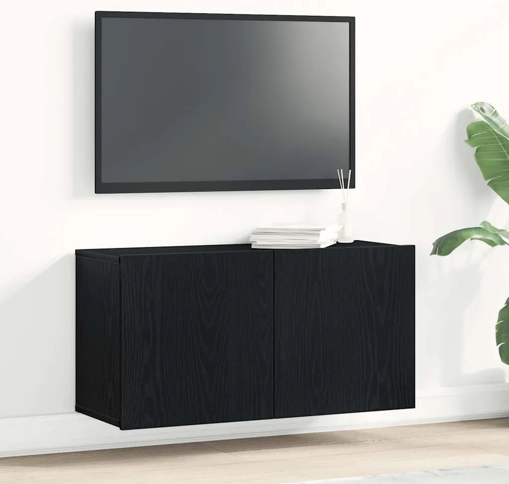 Έπιπλο Τηλεόρασης Μαύρο Δρυς 80x30x41 εκ. από Τεχνητό Ξύλο